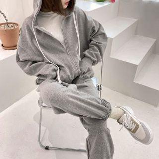 Zip Hoodie & Jogger Pants Sweatsuit Set Gray - One Size