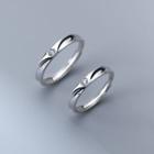 Set Of 2: Couple Matching Rhinestone Sterling Silver Open Ring S925 Silver - Open Ring - Silver - One Size