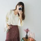 V-neck Slit Wide-sleeve Sweater