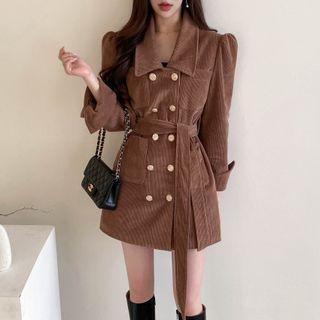 Lapel Double Breasted Corduroy Skirt