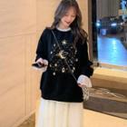 Foil Print Sweatshirt / Organza Midi Skirt
