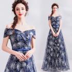 Glitter Printed Off-shoulder A-line Evening Gown