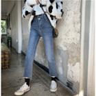 Frayed High-waist Slim-fit Jeans