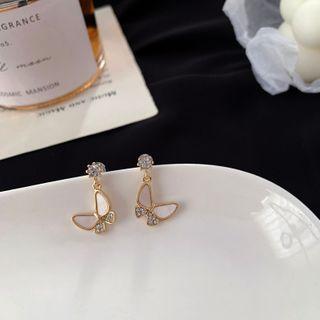 Rhinestone Butterfly Drop Earring 1 Pair - 925 Silver Needle - As Shown In Figure - One Size