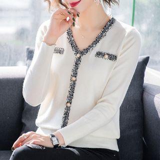 Faux Pearl Button Embellished Knit Top