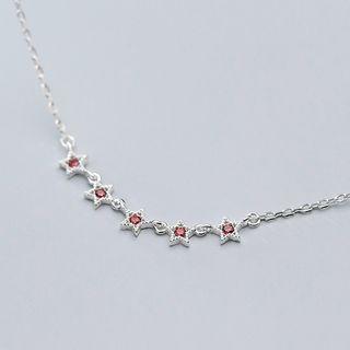 925 Sterling Silver Rhinestone Star Pendant Necklace S925 Silver - Silver & Red - One Size