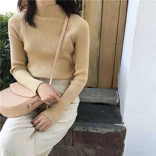 Mock-neck Rib-knitted Sweater