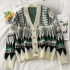 Printed Loose Cardigan Almond - One Size