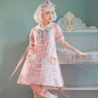 Puff-sleeve Collar Print A-line Dress