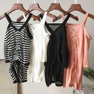 Short-sleeve Cold Shoulder Drawcord Knit Top