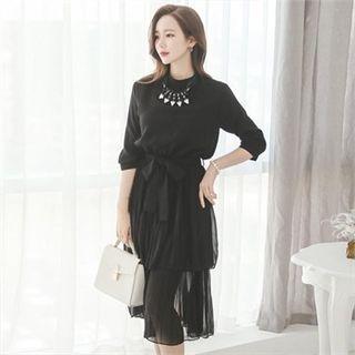 Tie-waist Layered Chiffon Dress