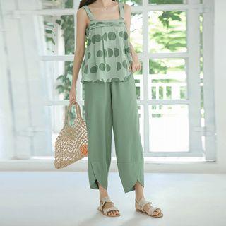 Dotted Spaghetti-strap Top / Cropped Wide-leg Pants