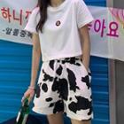 Embroidered Short-sleeve T-shirt / Milk Cow Print Shorts