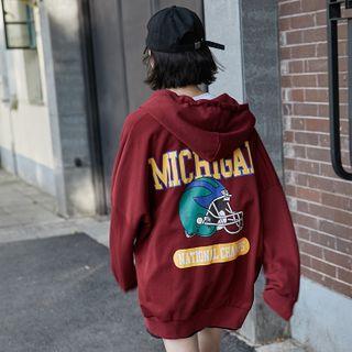 Printed Zip Hoodie Red - One Size