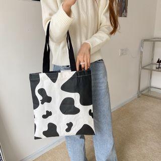 Milk Cow Print Canvas Shopper Bag Black & White - One Size