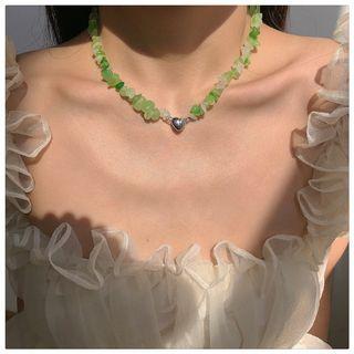 Bead Heart Choker Necklace Green - One Size