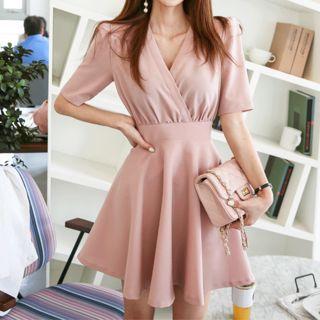 Wrapped V-neck A-line Mini Flare Dress