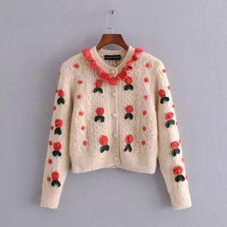 Long-sleeve Flower Knit Cardigan