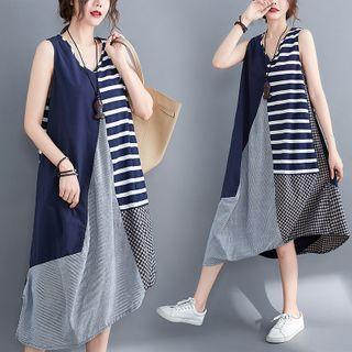 Sleeveless Paneled Midi A-line Dress As Shown In Figure - One Size