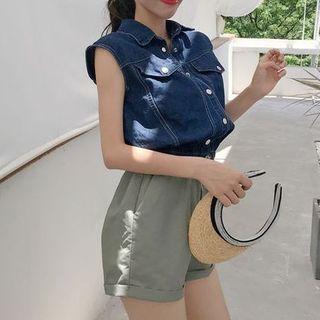 Denim Panel Drawstring Playsuit