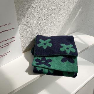 Flower Knit Scarf Two-way - Navy Blue - One Size