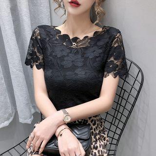Short-sleeve Lace Plain Top