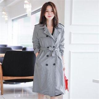 Double-breasted Gingham Trench Coat With Belt One Size
