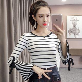 Flare Sleeve Striped Knit Top