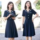Short-sleeve Belted Shirt Dress