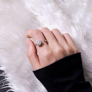 Rhinestone Open Ring Turnable Ring - Silver - One Size