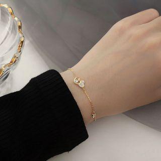 925 Sterling Silver Rhinestone Heart Bracelet Heart & Rhinestone - Gold - One Size