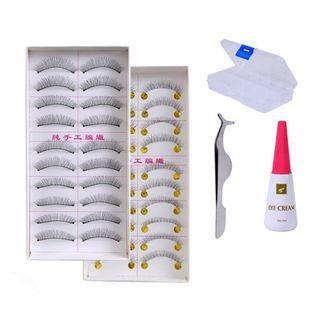 Set: False Eyelashes + Tweezers + Glue + Storage Box Black - One Size