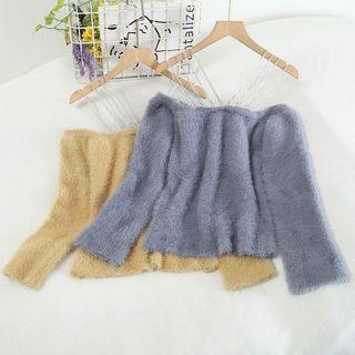 Cold-shoulder Fluffy Sweater