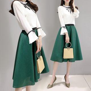 Set: Long-sleeve Chiffon Top + Midi Skirt