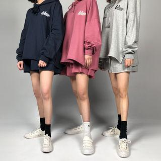 Set: Letter-printed Oversized Hoodie + Sweatshorts