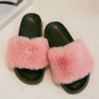 Faux-fur Stitched Slide Sandals