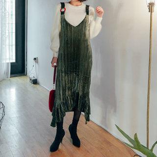 Sleeveless Ribbed Velvet Long Dress