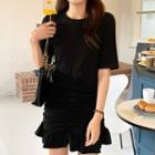 Short-sleeve Ruffle Hem Dress Black - One Size