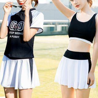 Set: Contrast Trim Swim Top + Bottom + T-shirt