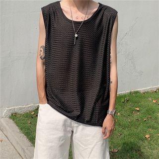 Round-neck Plain Dotted Oversize Tank Top