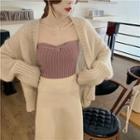 Strapless Knit Cropped Top / Open Front Knit Cardigan