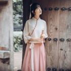 Set: Embroidered Chinese Style 3/4-sleeve Top + Skirt