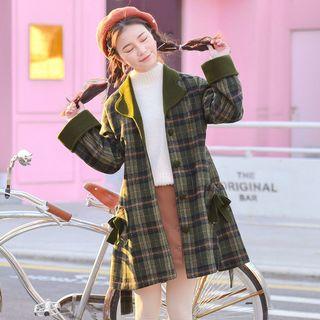 Plaid Bow Detail Single-breasted Coat