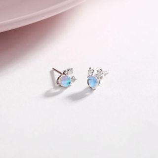 Deer Gemstone Stud Earring 1 Pair - Blue & Silver - One Size