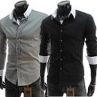 Long-sleeve Contrast Trim Button Down Shirt