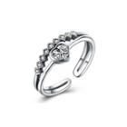 925 Sterling Silver Fashion Romantic Heart Shaped Cubic Zircon Adjustable Open Ring Silver - One Size