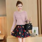Set: Applique Scallop Hem Sweater + Floral Print Skirt