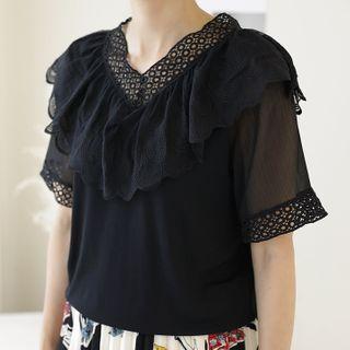 Lace-trim Capelet Knit Top