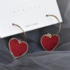Heart Dangle Earring 1 Pair - S925 Silver Needle - Gold & Red - One Size