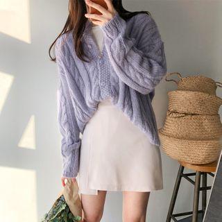V-neck Cable Knit Cardigan Violet - One Size